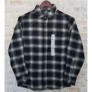 NWT Eddie Bauer Flannel Black Caviar Jackson Plaid Button Up LS Shirt Small